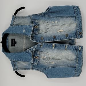 Ranbeeri Cropped Denim Vest Jacket Boho Distressed Festival Hippie Light Wash
